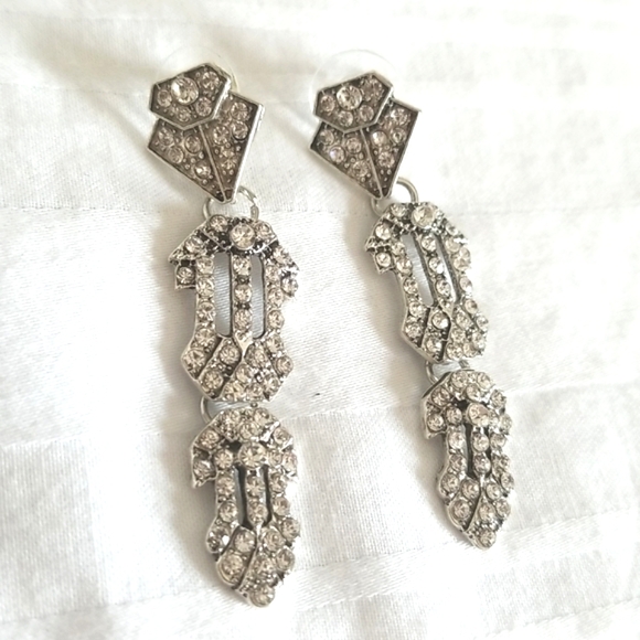 Silver Rhinestone Statement Earrings - Picture 1 of 4
